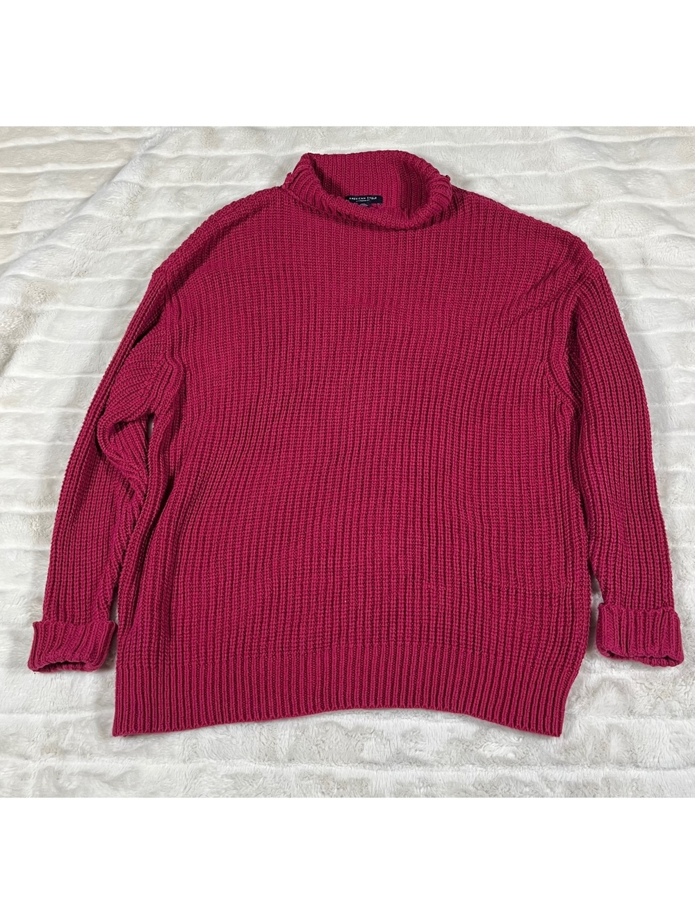 American Eagle XS/S Raspberry Red Oversized Chunky Knit Mock Neck Fall Sweater